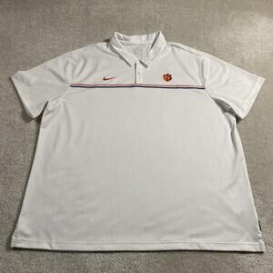 Clemson Tigers Polo Shirt Mens 3XL White NCAA Football Nike Dri Fit Golf SC